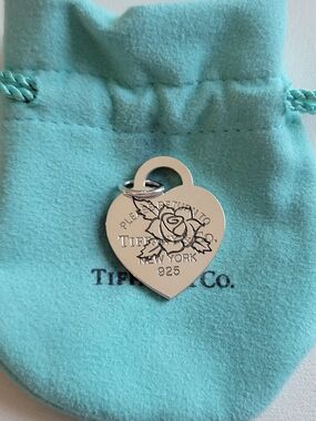 Tiffany & Co. Sterling Silver Etched Rose Flower Heart Pendant